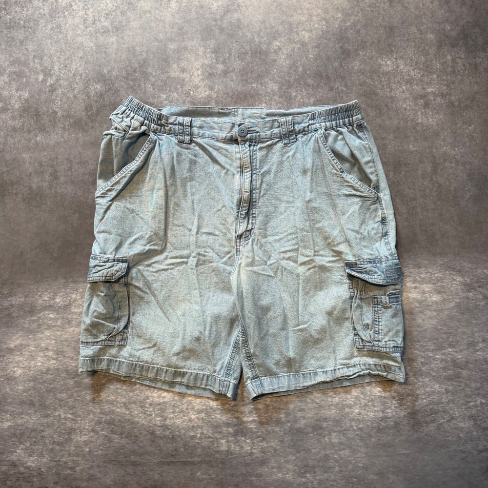 Weekender Men Denim Cargo Shorts 38 Light Wash Blue Comfort Elastic Waist Hiking